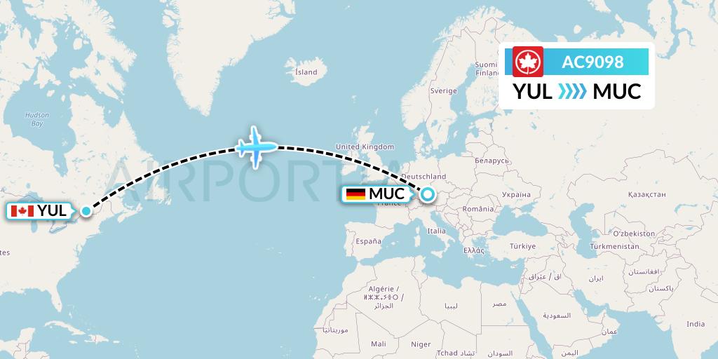 AC9098 Air Canada Flight Map: Montreal to Munich