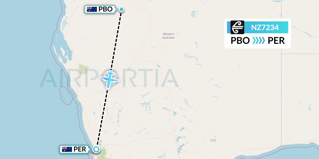 NZ7234 Air New Zealand Flight Map: Paraburdoo to Perth