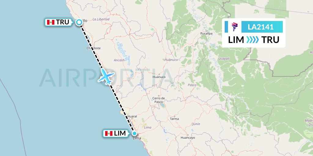 LA2141 LAN Airlines Flight Map: Lima to Trujillo