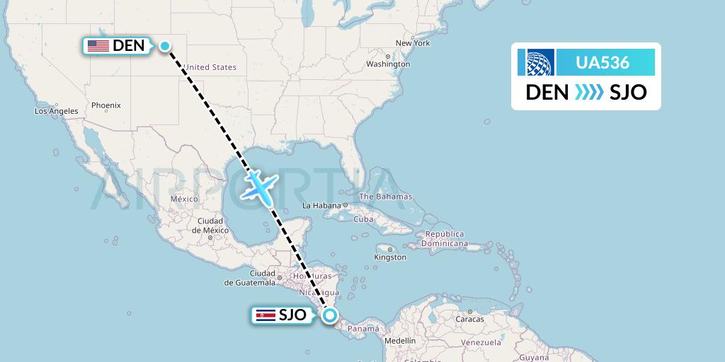 UA536 United Airlines Flight Map: Denver to San Jose