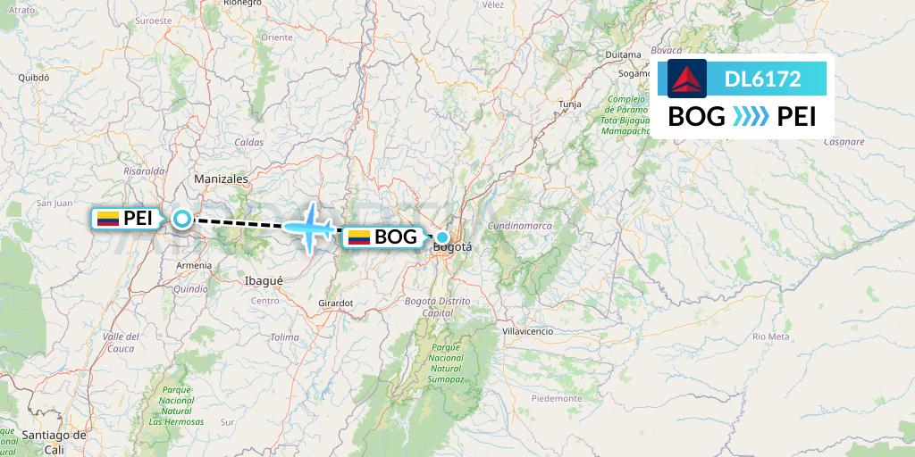 DL6172 Delta Air Lines Flight Map: Bogota to Pereira