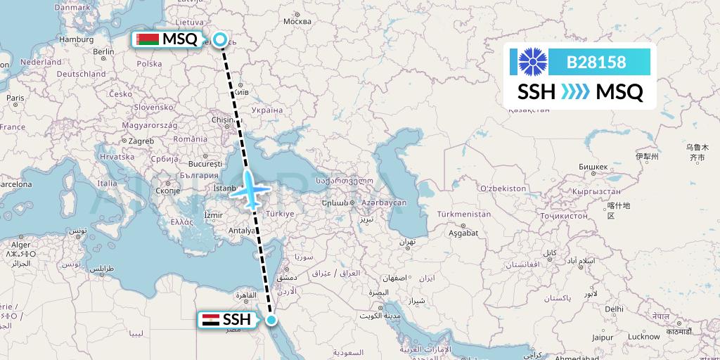 B28158 Belavia Flight Map: Sharm el-Sheikh to Minsk
