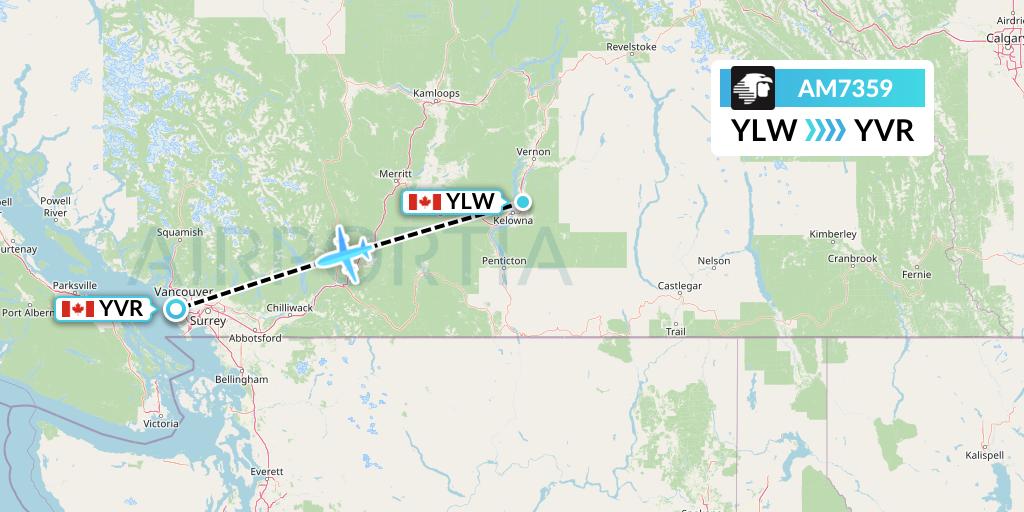 AM7359 Aeromexico Flight Map: Kelowna to Vancouver