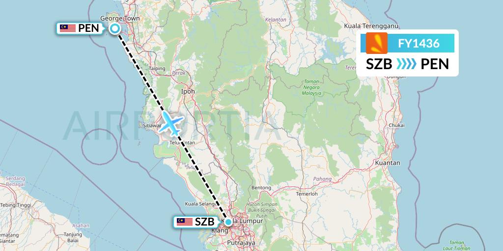 FY1436 Firefly Flight Map: Kuala Lumpur to Penang