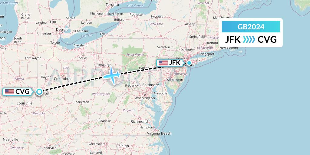 GB2024 ABX Air Flight Map: New York to Cincinnati
