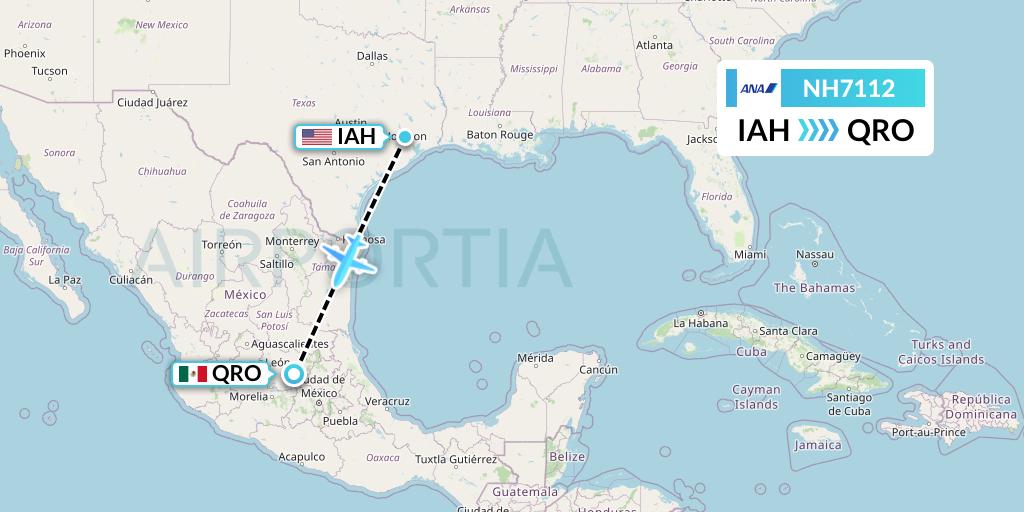 NH7112 All Nippon Airways Flight Map: Houston to Queretaro