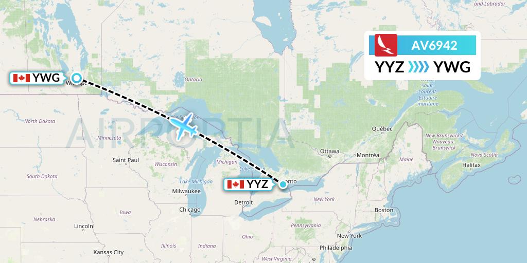 AV6942 Avianca Flight Map: Toronto to Winnipeg
