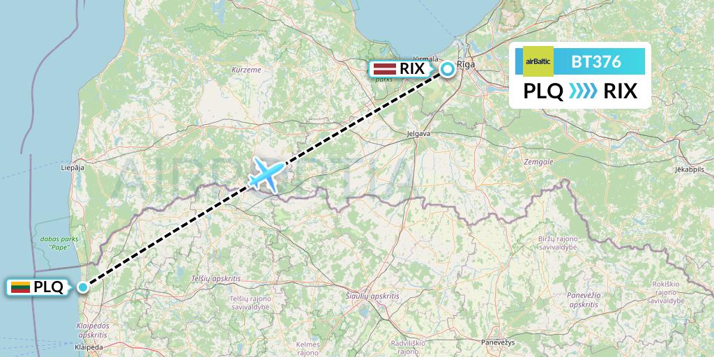 BT376 Air Baltic Flight Map: Palanga to Riga