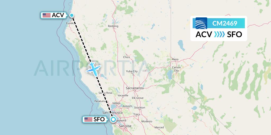 CM2469 Copa Airlines Flight Map: Eureka to San Francisco