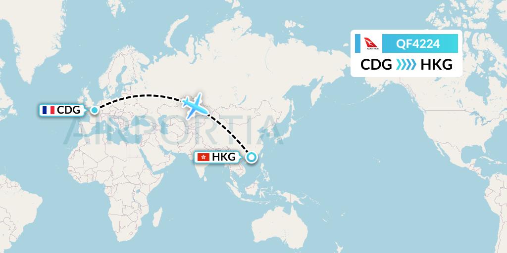 QF4224 Qantas Flight Map: Paris to Hong Kong