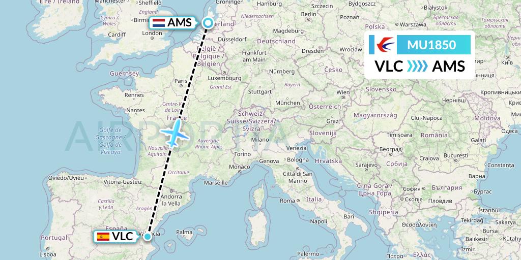 MU1850 China Eastern Airlines Flight Map: Valencia to Amsterdam