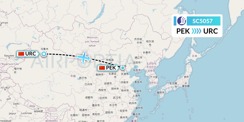 SC5057 Shandong Airlines Flight Map: Beijing to Urumqi