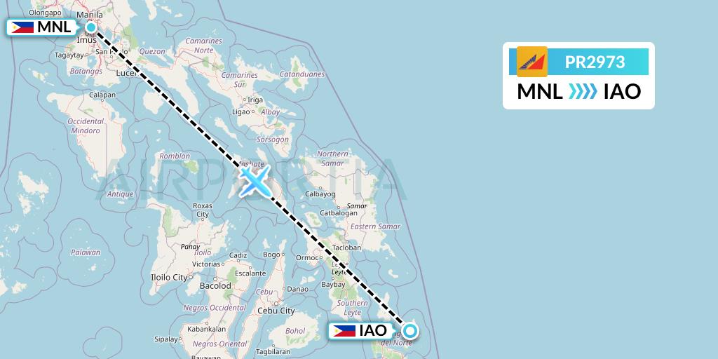 PR2973 Philippine Airlines Flight Map: Manila to Del Carmen