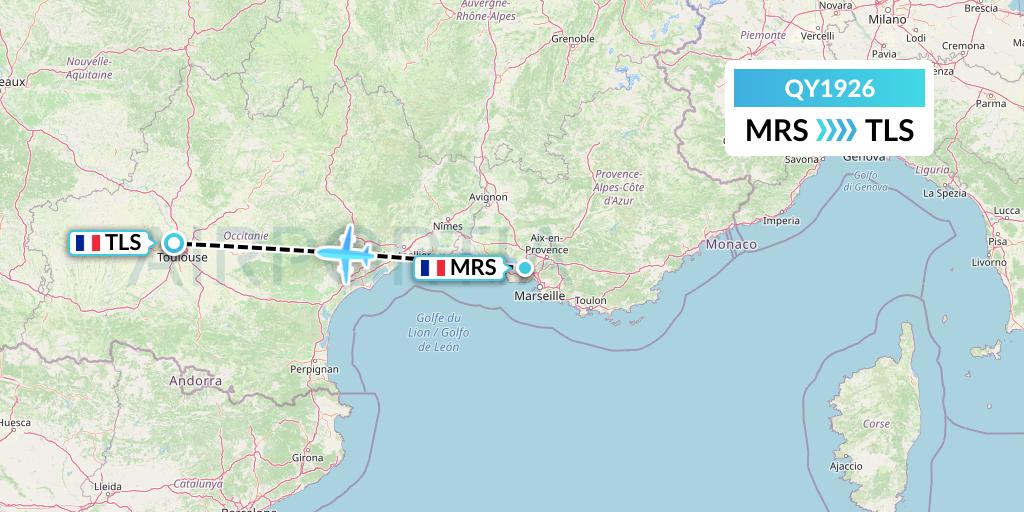 QY1926 European Air Transport Flight Map: Marseille to Toulouse