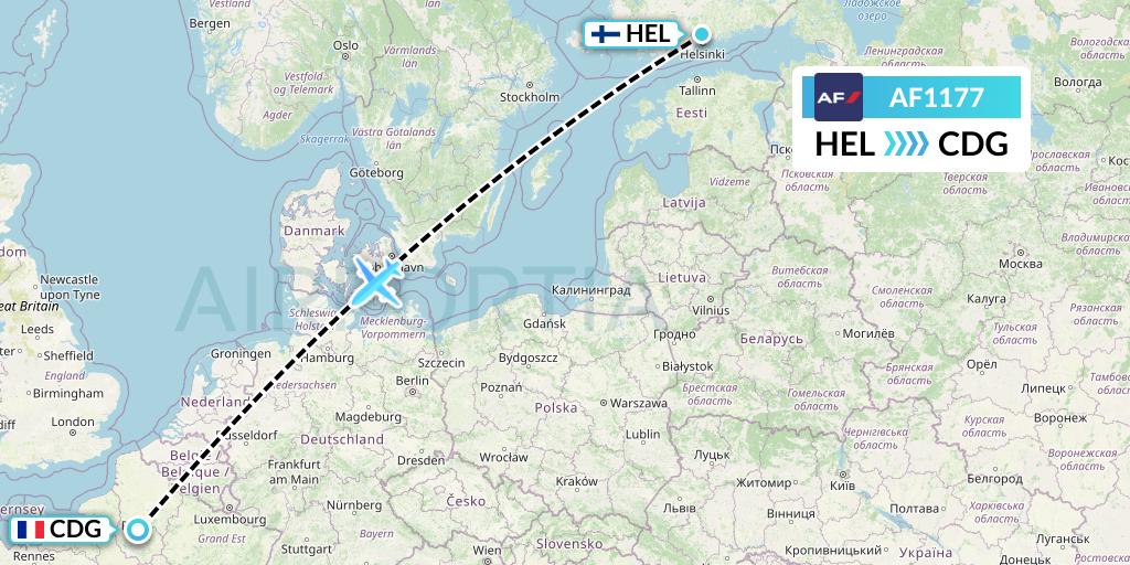 AF1177 Air France Flight Map: Helsinki to Paris