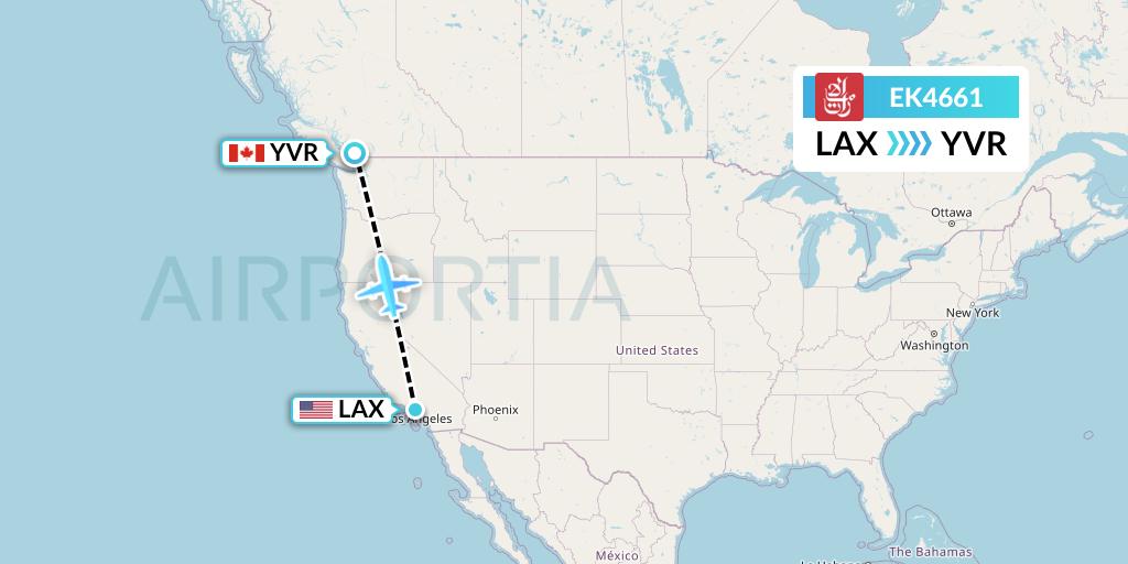EK4661 Emirates Flight Map: Los Angeles to Vancouver