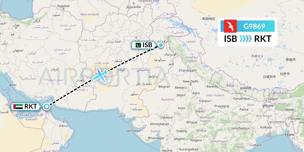 G9869 Air Arabia Flight Map: Islamabad to Ra'sal-Khaymah