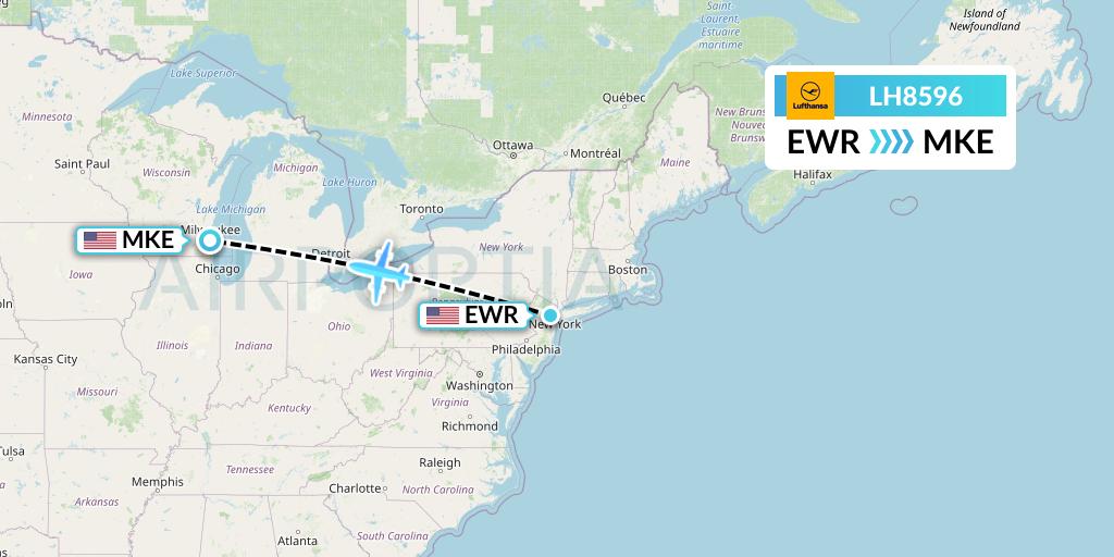 LH8596 Lufthansa Flight Map: New York to Milwaukee