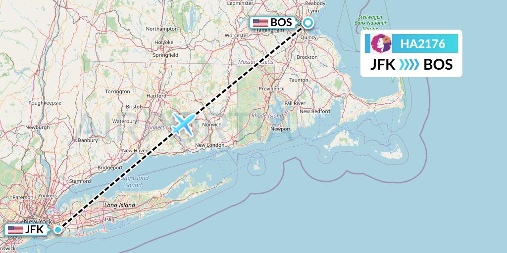 HA2176 Hawaiian Airlines Flight Map: New York to Boston