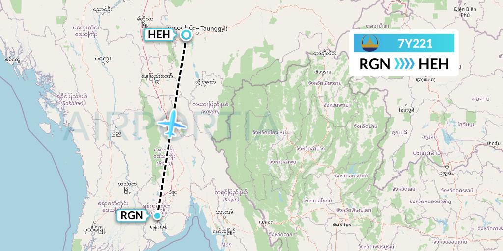 7Y221 Mann Yadanarpon Airlines Flight Map: Yangon to Heho