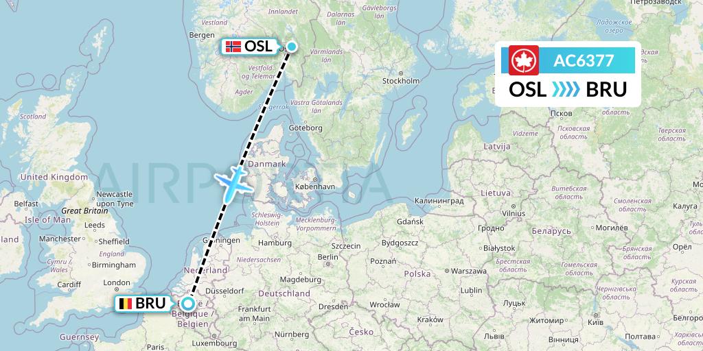AC6377 Air Canada Flight Map: Oslo to Brussels