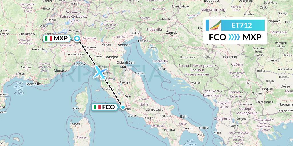 ET712 Ethiopian Airlines Flight Map: Rome to Milan