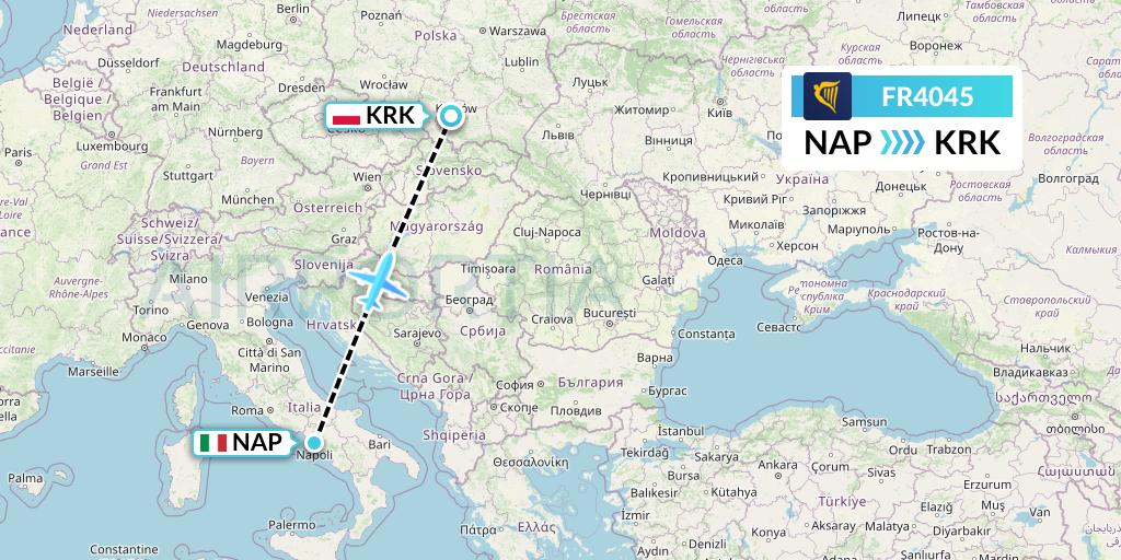 FR4045 Ryanair Flight Map: Naples to Krakow