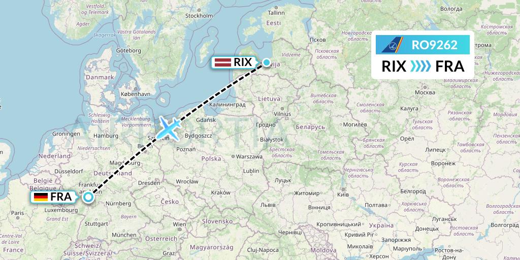 RO9262 Tarom Flight Map: Riga to Frankfurt