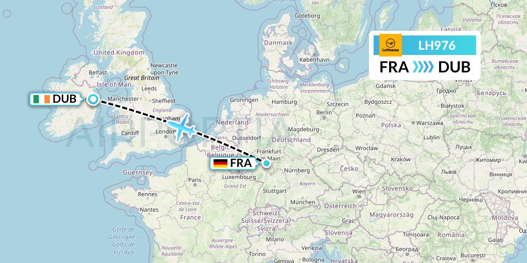 LH976 Lufthansa Flight Map: Frankfurt to Dublin