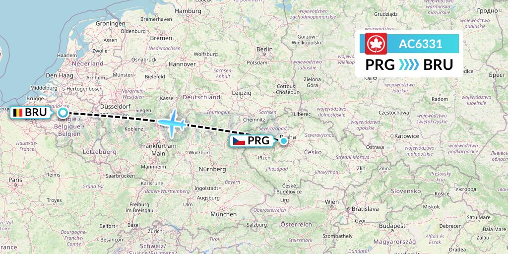 AC6331 Air Canada Flight Map: Prague to Brussels