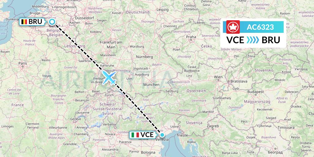 AC6323 Air Canada Flight Map: Venice to Brussels
