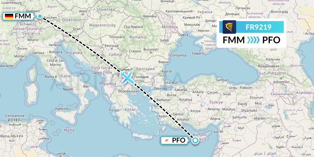 FR9219 Ryanair Flight Map: Memmingen to Pafos