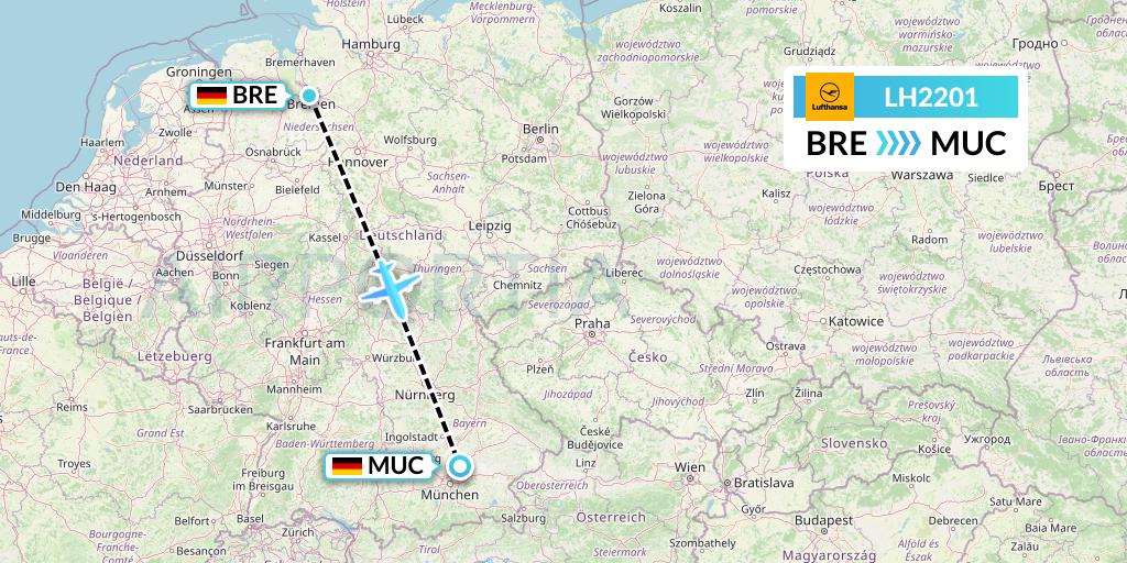 LH2201 Lufthansa Flight Map: Bremen to Munich