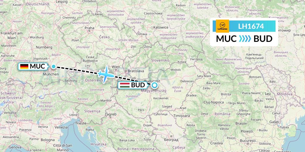 LH1674 Lufthansa Flight Map: Munich to Budapest