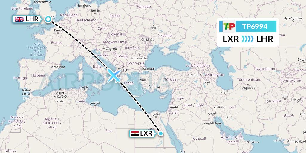 TP6994 TAP Portugal Flight Map: Luxor to London