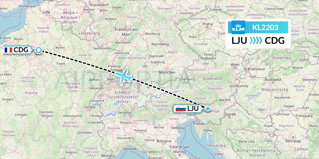 KL2203 KLM Flight Map: Ljubljana to Paris