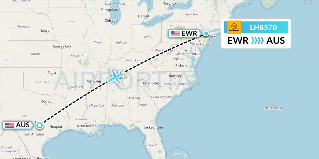 LH8570 Lufthansa Flight Map: New York to Austin