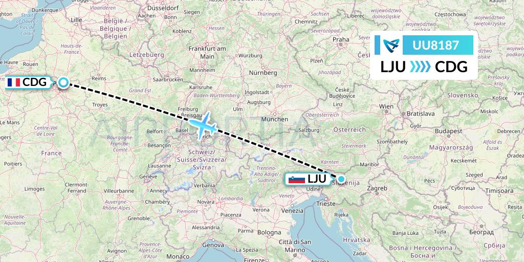 UU8187 Air Austral Flight Map: Ljubljana to Paris
