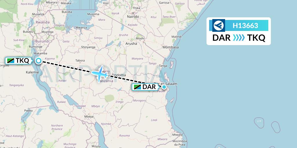 H13663 Hahn Air Systems Flight Map: Dar-es-Salaam to Kigoma