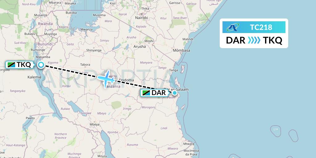 TC218 Air Tanzania Flight Map: Dar-es-Salaam to Kigoma