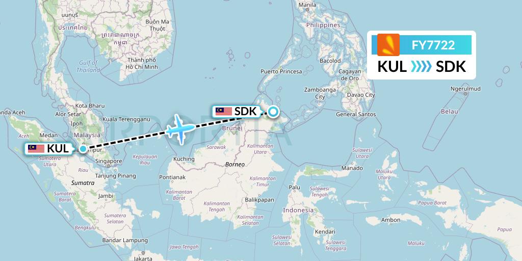 FY7722 Firefly Flight Map: Kuala Lumpur to Sandakan
