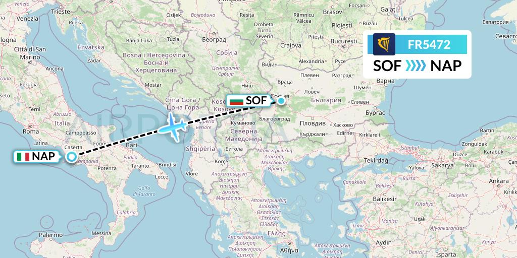 FR5472 Ryanair Flight Map: Sofia to Naples