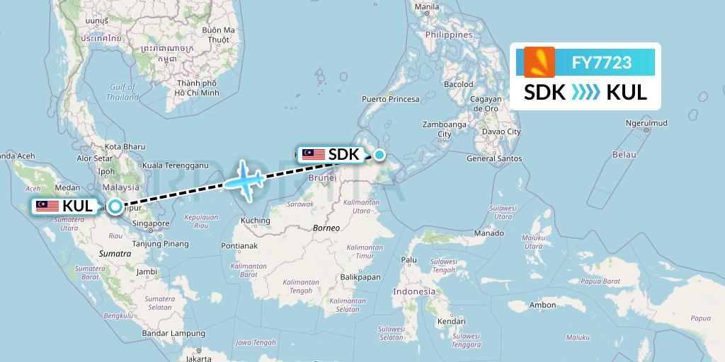 FY7723 Firefly Flight Map: Sandakan to Kuala Lumpur
