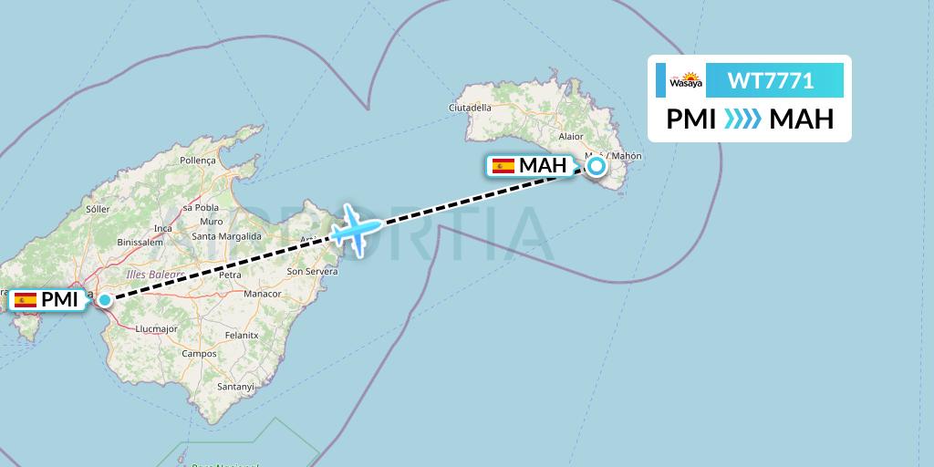 WT7771 Swiftair Flight Map: Palma de Mallorca to Mahon