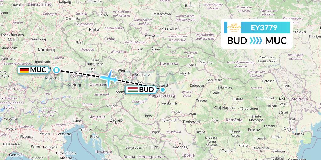 EY3779 Etihad Airways Flight Map: Budapest to Munich