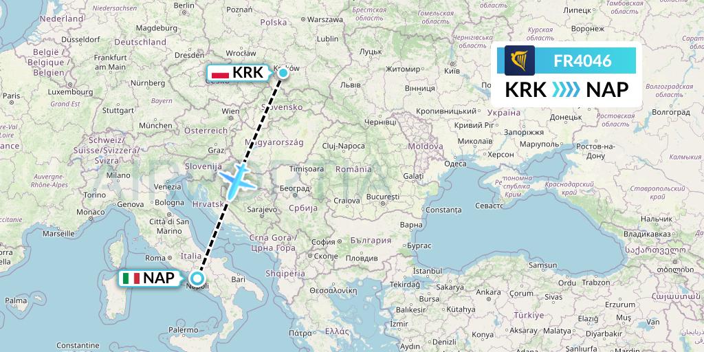 FR4046 Ryanair Flight Map: Krakow to Naples