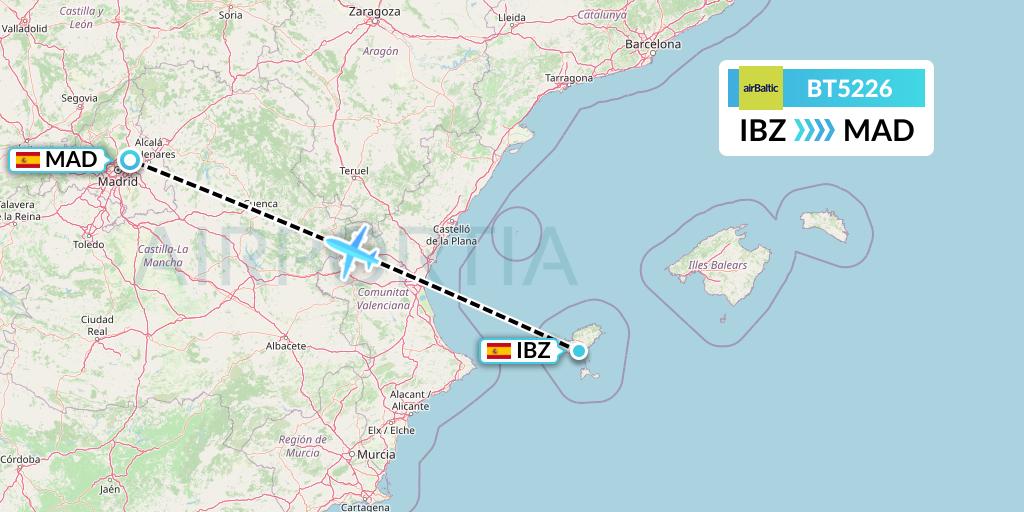 BT5226 Air Baltic Flight Map: Ibiza to Madrid
