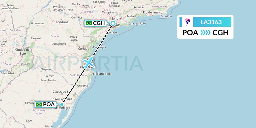 LA3163 LAN Airlines Flight Map: Porto Alegre to Sao Paulo