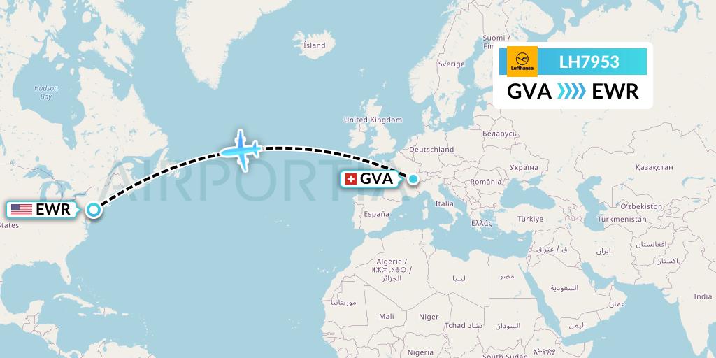 LH7953 Lufthansa Flight Map: Geneva to New York