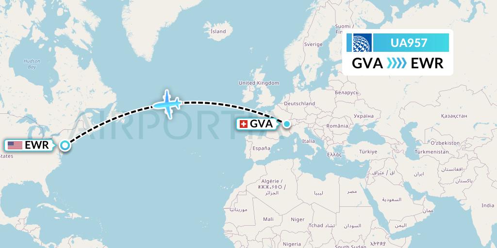 UA957 United Airlines Flight Map: Geneva to New York